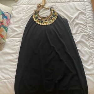 Rampage Black Dress with Gold and Green Embellishments